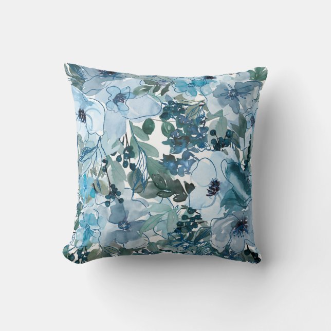 Blue floral pattern throw pillow (Front)