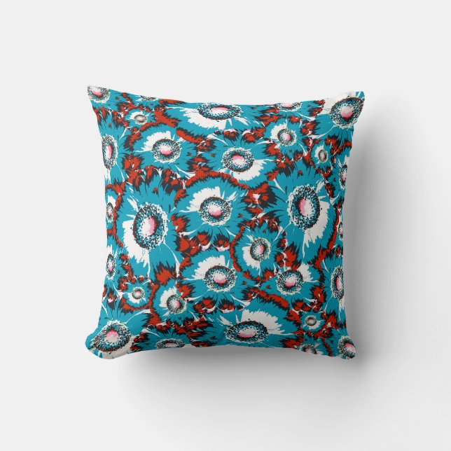 Blue Floral Pattern Throw Pillow (Front)