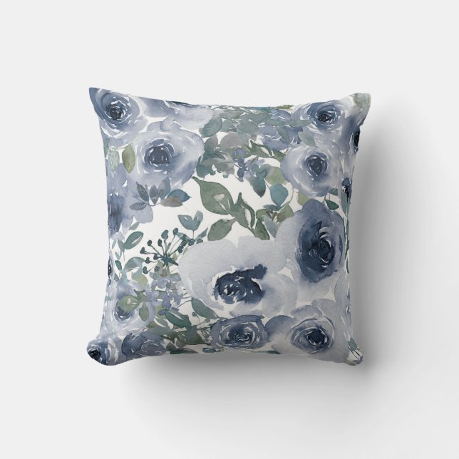 Blue floral pattern throw pillow (Front)