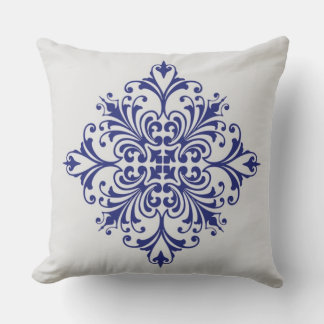 Blue Floral Pattern Throw Pillow