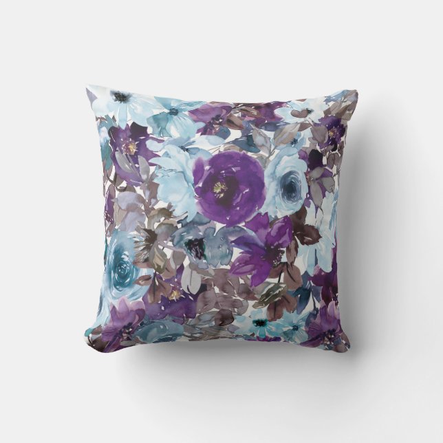 Blue floral pattern throw pillow (Front)