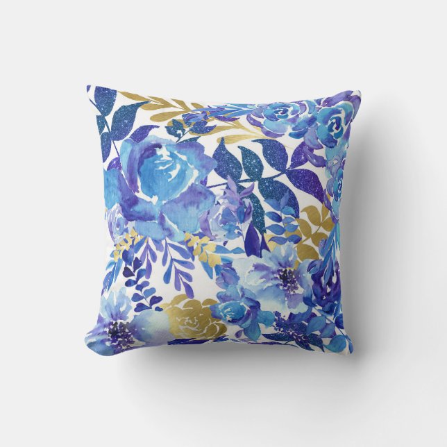Blue floral pattern throw pillow (Front)