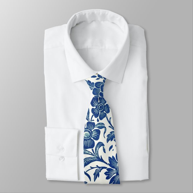 Blue Floral Pattern Tie (Tied)