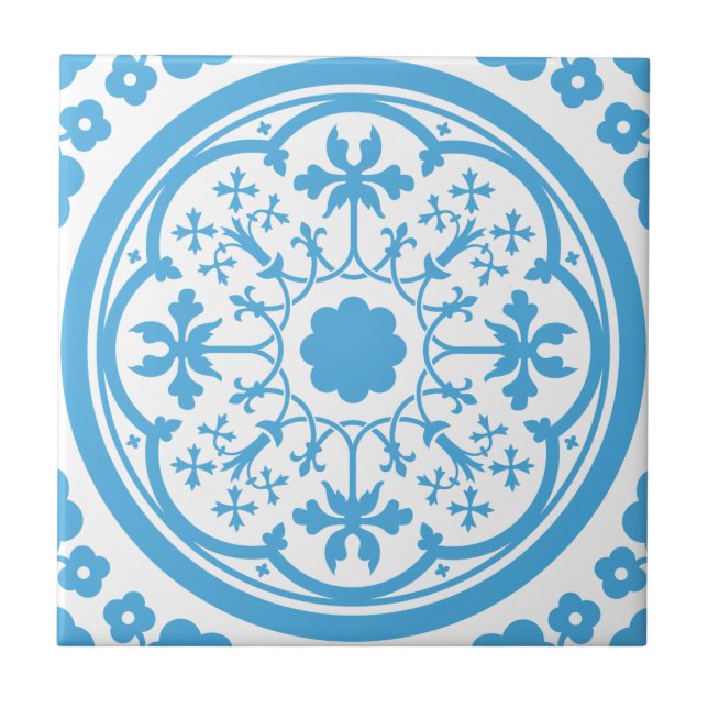 Blue Floral Pattern Tile (Front)