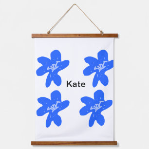 Blue floral pattern watercolor add name text hanging tapestry