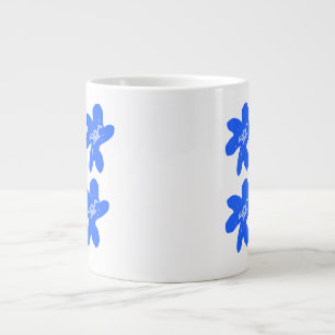 Blue floral pattern watercolor add name text large coffee mug