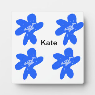 Blue floral pattern watercolor add name text plaque