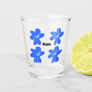 Blue floral pattern watercolor add name text shot glass
