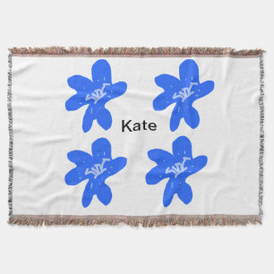Blue floral pattern watercolor add name text throw blanket