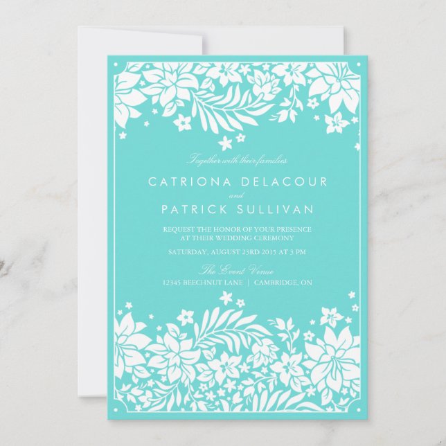 Blue Floral Pattern Wedding Invitation (Front)