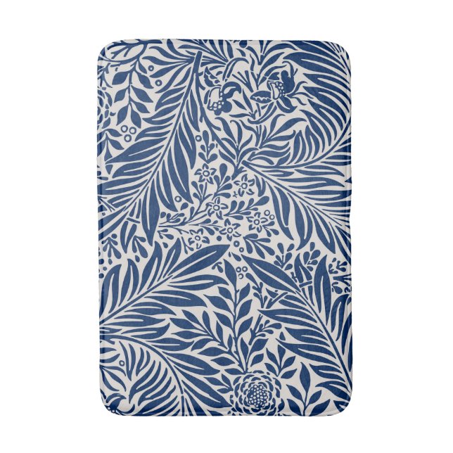 blue floral pattern with diverse leaves & blossoms bath mat (Front Vertical)