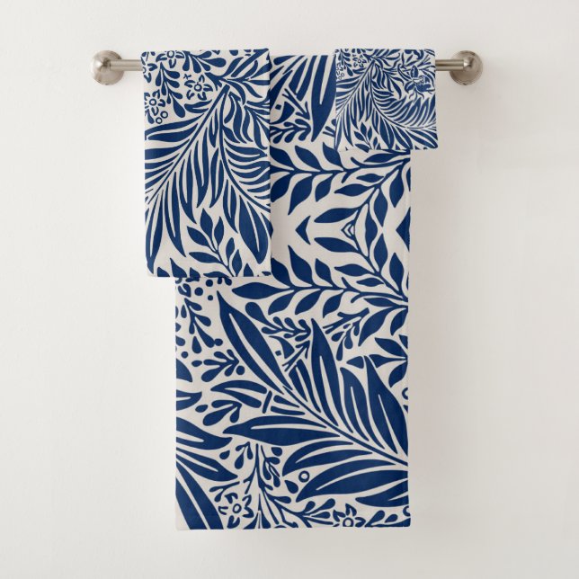 blue floral pattern with diverse leaves & blossoms bath towel set (Insitu)