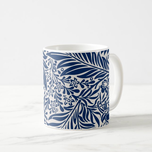 blue floral pattern with diverse leaves & blossoms coffee mug (Front Right)