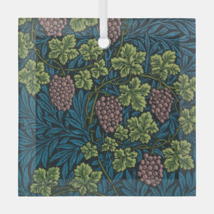 blue floral pattern with diverse leaves & blossoms glass ornament