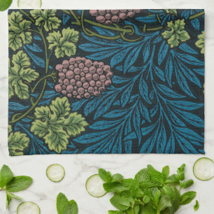 blue floral pattern with diverse leaves & blossoms kitchen towel