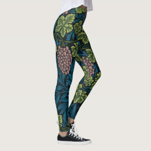 blue floral pattern with diverse leaves & blossoms leggings