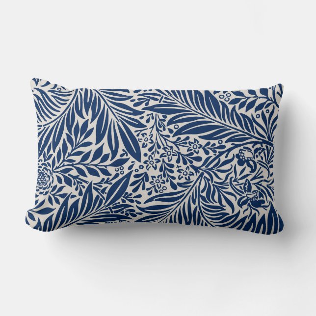 blue floral pattern with diverse leaves & blossoms lumbar pillow (Front)