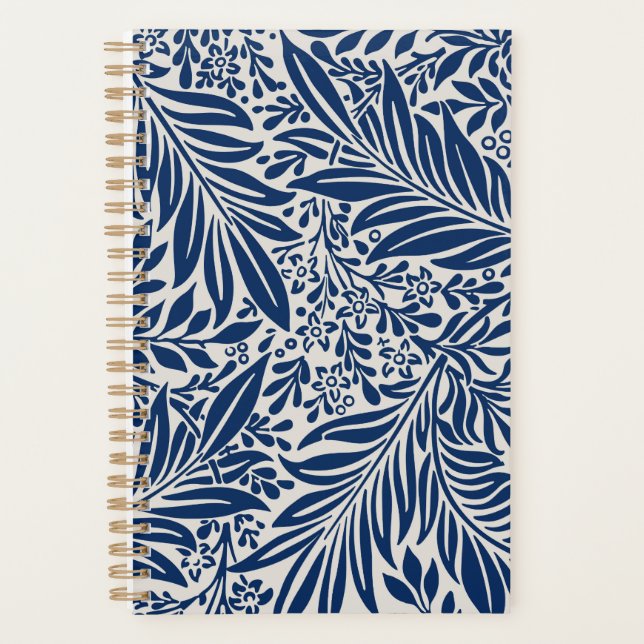 blue floral pattern with diverse leaves & blossoms planner (Front)