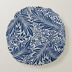 blue floral pattern with diverse leaves & blossoms round pillow