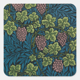 blue floral pattern with diverse leaves & blossoms square sticker