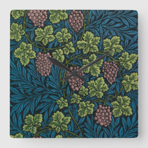 blue floral pattern with diverse leaves & blossoms square wall clock