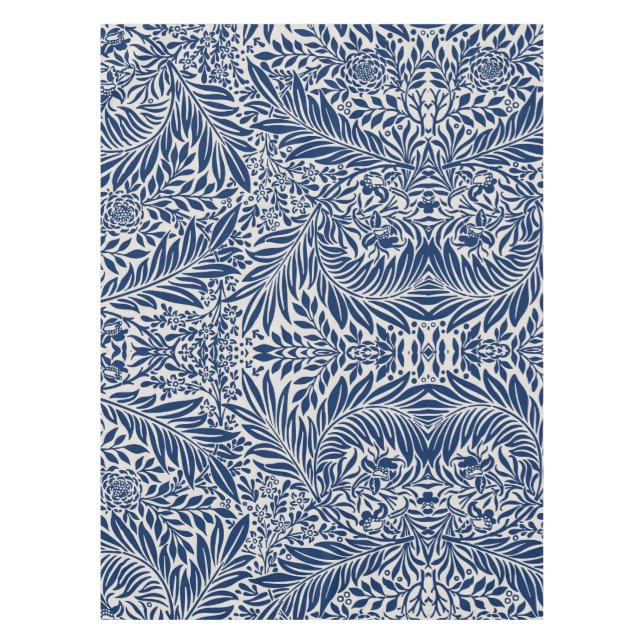 blue floral pattern with diverse leaves & blossoms tablecloth (Front)