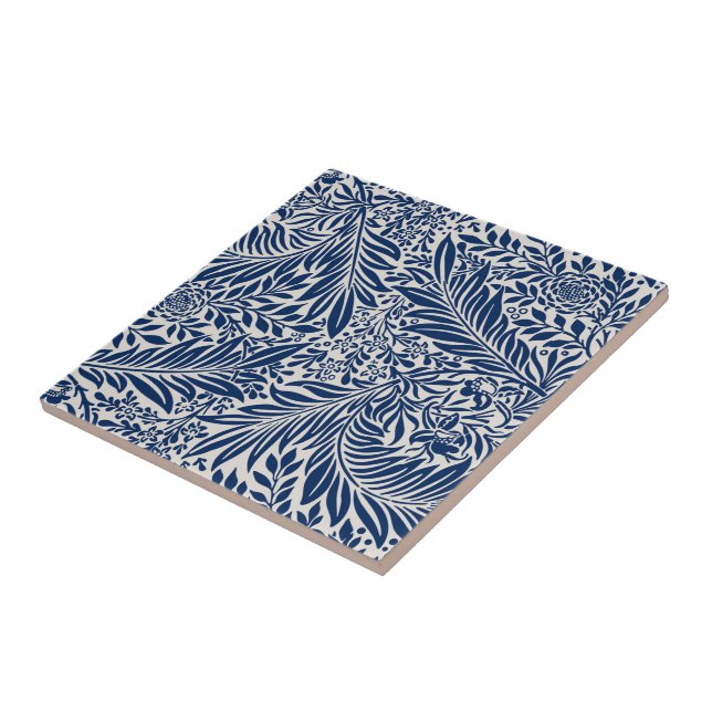 blue floral pattern with diverse leaves & blossoms tile (Side)