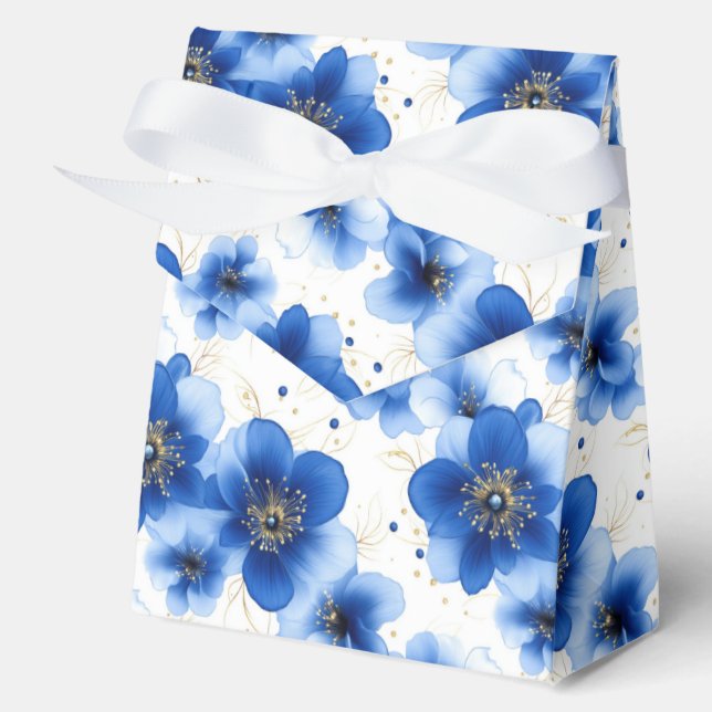 Blue Floral Pattern with Gold Accents Favor Box (Front)