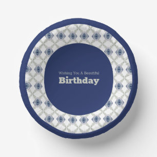 Blue Floral Patterned Paper Bowl Plate