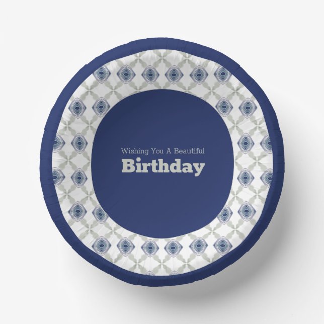 Blue Floral Patterned Paper Bowl Plate (Front)