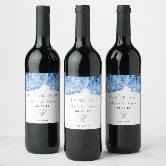 Blue Floral Personal Wedding Wine Label (Bottles)