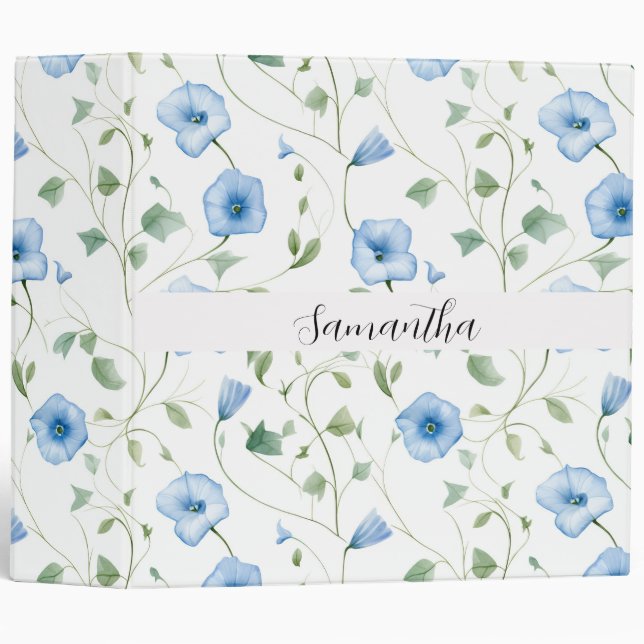 Blue Floral Personalized 3 Ring Binder (Front/Spine)