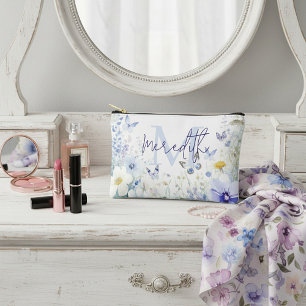 Blue floral personalized accessory pouch