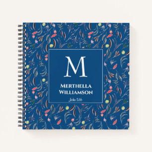 Blue   Floral Personalized   Elegant MONOGRAM Notebook