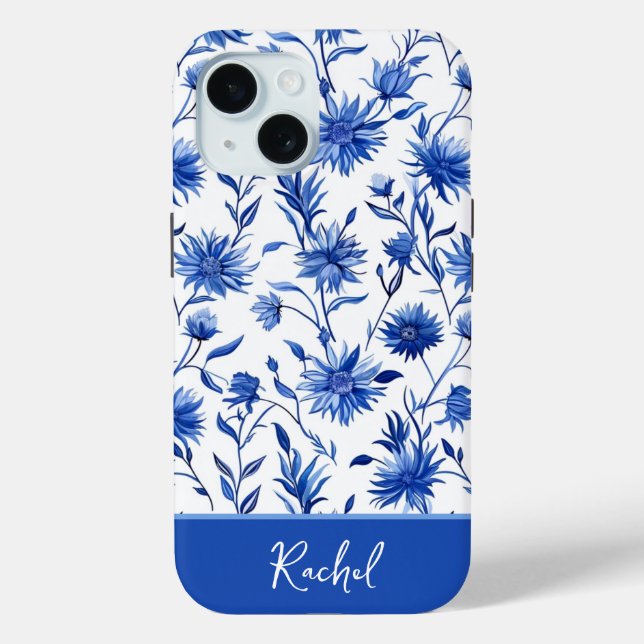 Blue Floral Personalized iPhone case (Back)
