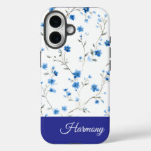 Blue Floral Personalized Name Phone