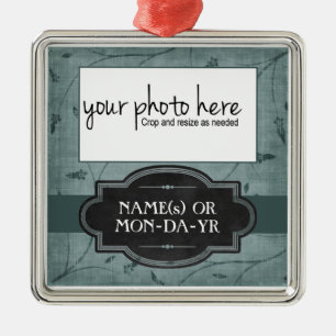 Blue Floral Personalized Photo Keepsake Metal Ornament
