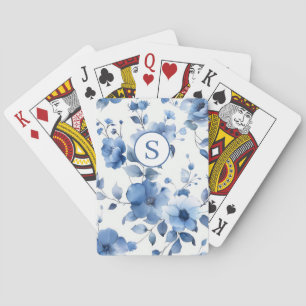 Blue Floral Personalized Playing Cards