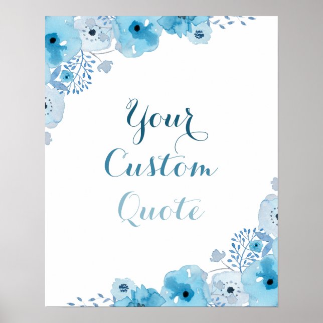 Blue floral Personalized quote Custom quote print (Front)