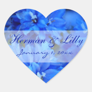 Blue Floral Personalized Wedding Heart Sticker