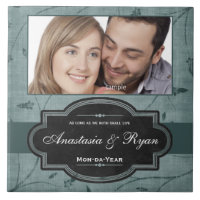 Blue Floral Personalized Wedding Photo Keepsake