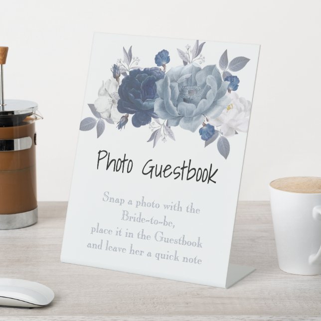 Blue Floral Photo Guest Book Sign Editable (In SItu)