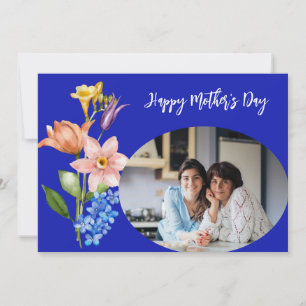 Blue Floral Photo Mother's Day Card