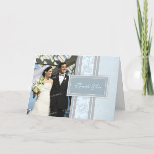 Blue Floral Photo Wedding Thank You Card
