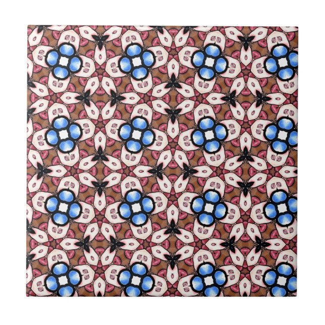 Blue Floral Pink and Brown  Tile (Front)