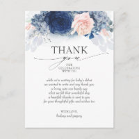 Blue Floral Pink Elegant Baby Shower Thank You