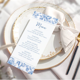 Blue Floral Porcelain Bridal Shower Menu Cards