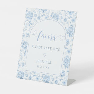 Blue Floral Porcelain Wedding Bridal Shower Favors Pedestal Sign