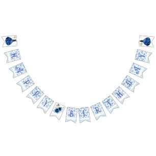 Blue Floral Princess Girl Birthday Party Bunting Flags