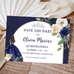 Blue Floral Princess Quinceañera Save The Date<br><div class="desc">Blue Floral Princess Quinceañera Save The Date</div>